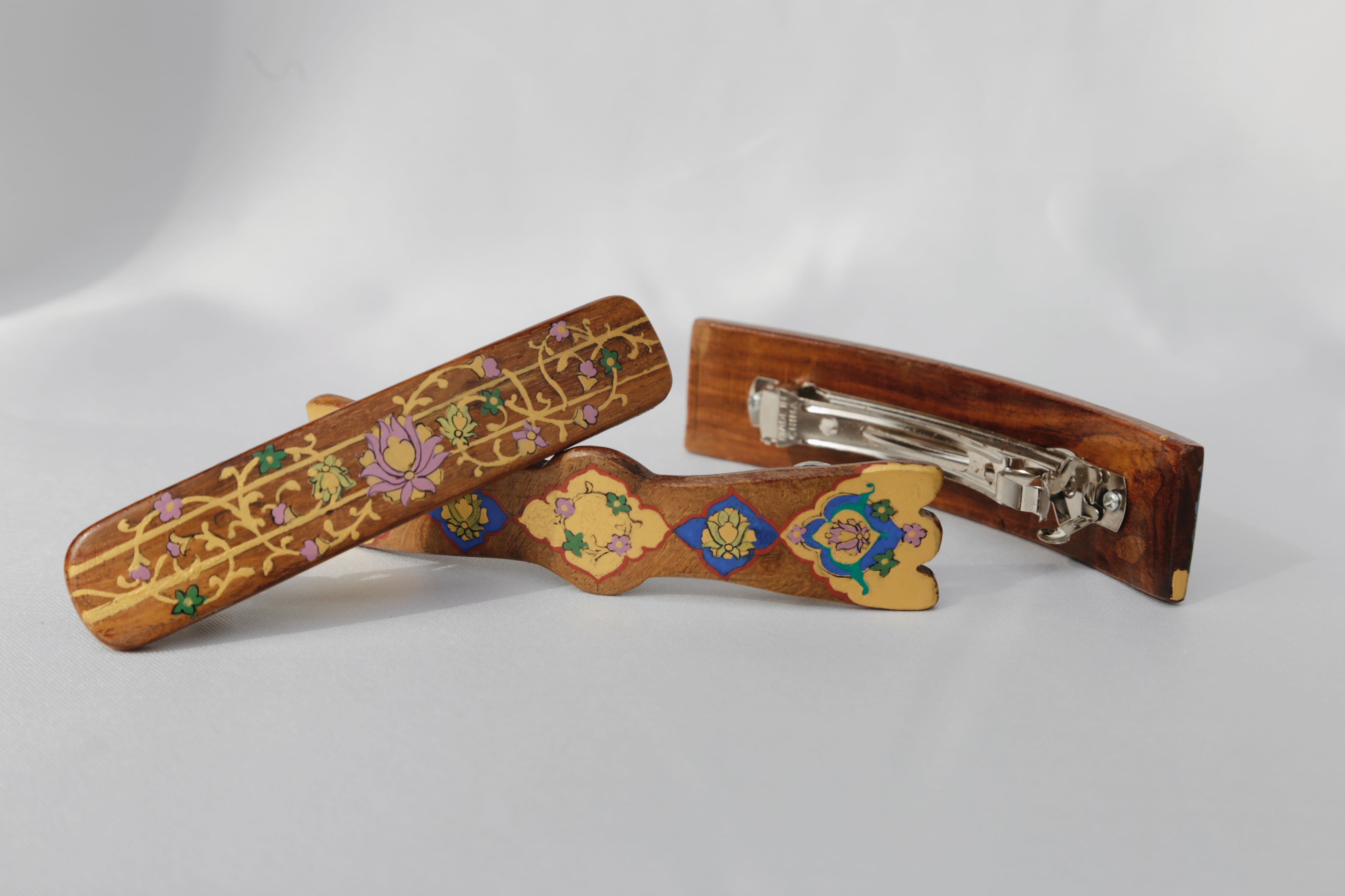 Miniature wooden hair clip