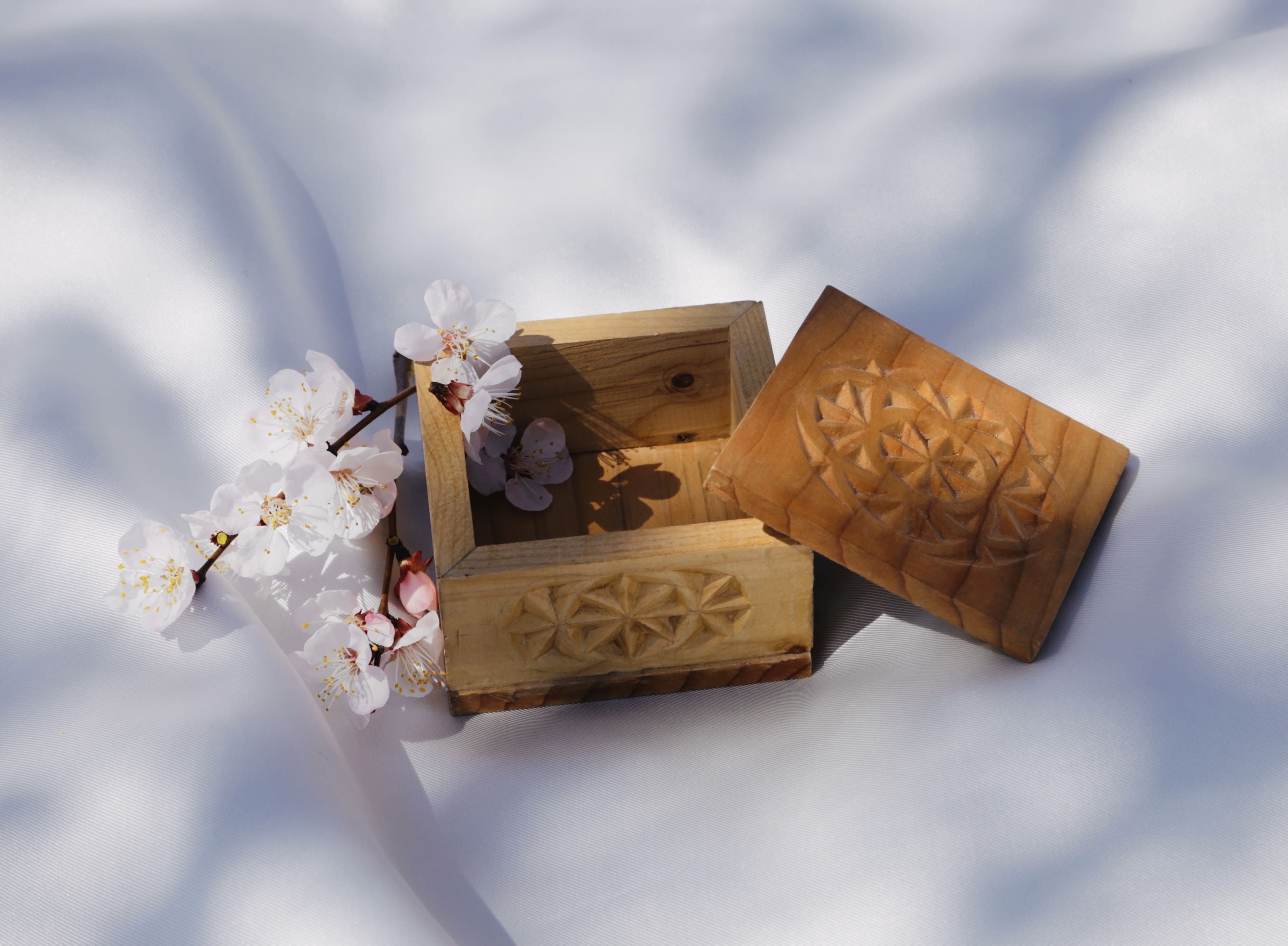 Carved wooden storage box