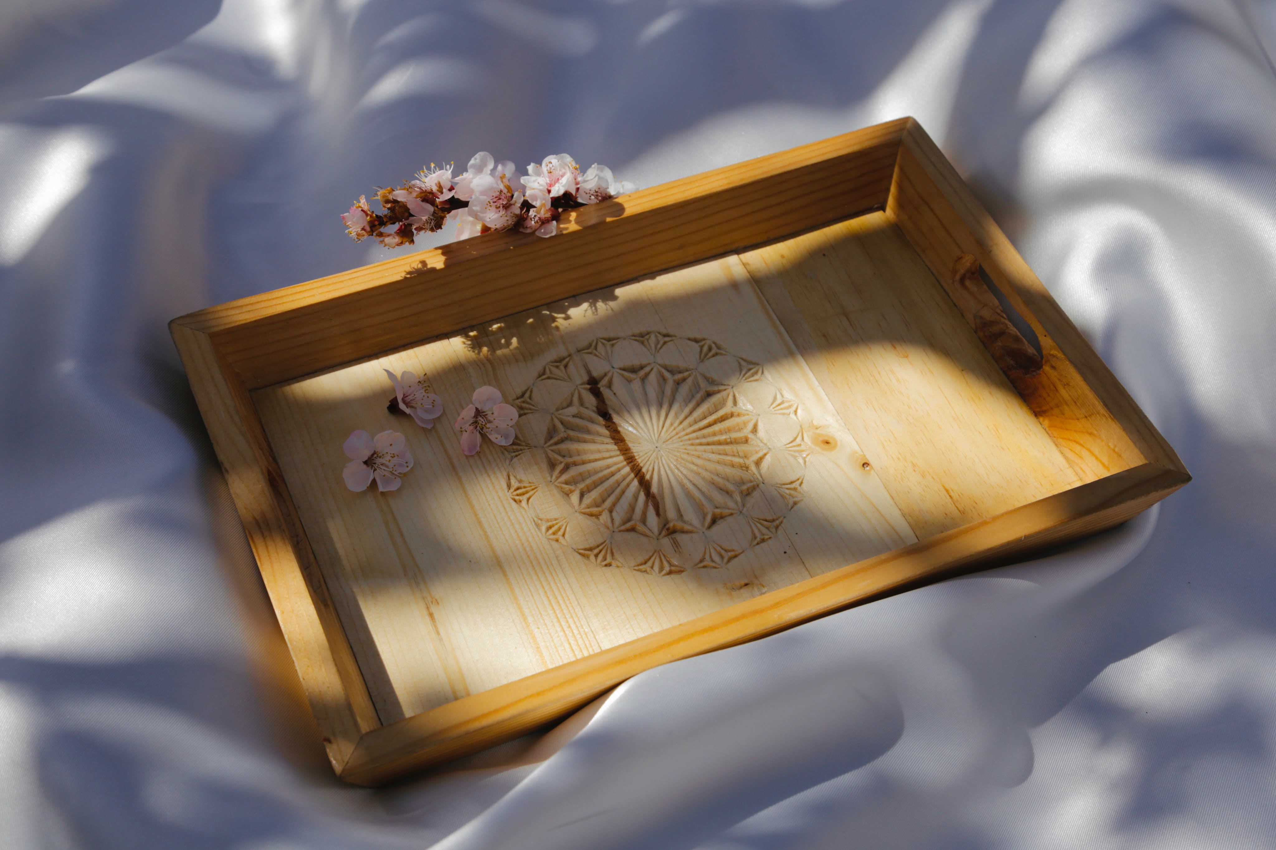 Carved wooden serving tray